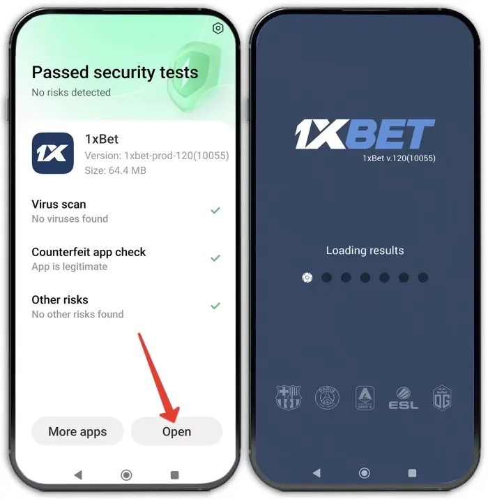 How to open installed 1xbet apk on Android
